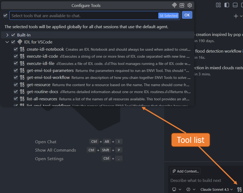 List of available tools for the LLM